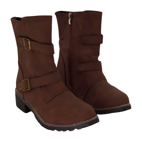 YASIRUN Coffee Double-Buckle Boot Womens Shoes, Coffee, Size 8 - Picture 1 of 5